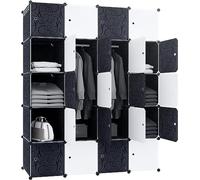 HENGMEI Armario de 20 cubos de plástico PP, perchero portátil con 2 barras para ropa, libros, juguetes, 145 x 178 x 37 cm