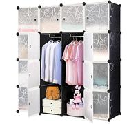 HENGMEI Armario de almacenamiento de plástico PP con puerta, resistente al agua y al polvo para dormitorio, baño (16 cajas con puerta, negro)