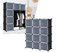 HENGMEI Armario, sistema de estanterías DIY, armario de almacenamiento, armario de plástico PP con puerta, armario resistente al agua y al polvo para dormitorio baño (12 cajas con puerta, negro)