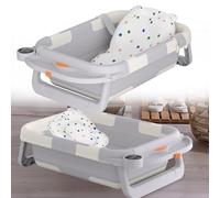 HENGMEI Bañera para bebé plegable con cojín de asiento, asiento de bañera portátil, para baño de bebés, antracita (pantalla digital + alfombrilla de baño)