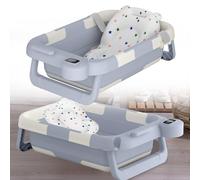 HENGMEI Bañera para bebé plegable con cojín de asiento, asiento de bañera portátil, para baño de bebés, antracita (pantalla táctil LCD + alfombrilla de baño)