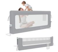 HENGMEI Barrera de protección contra caídas para cama de 150 cm, plegable, 180 grados, red ventilada, altura ajustable, rejilla de protección para cama (gris)