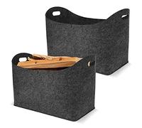 HENGMEI Bolsas de fieltro para leña, 2 unidades, plegable, cesta de fieltro, cesta de la leña, bolsa para la compra, para madera, periódicos, dimensiones 55 x 30 x 40 cm (gris oscuro, tipo B)