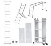 HENGMEI Escalera 6 en 1 Escalera Multiusos de Aluminio con Plataforma Escalera Plegable Multifuncional de 3,4 m Escalera de Trabajo Escalera doméstica hasta 150 kg, peldaños de 4x3 con 2 Placas de an