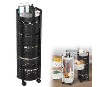 HENGMEI Estantería de almacenamiento giratoria con ruedas, estantería de cocina multicapa, carrito de frutas, verduras, carrito de almacenamiento para cocina, baño, salón (negro, 5 niveles, redondo)
