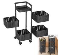 HENGMEI Estantería de almacenamiento giratoria con ruedas, estantería de cocina multicapa, carrito de frutas, verduras, carrito de almacenamiento para cocina, baño, salón (negro, 4 niveles, cuadrado)