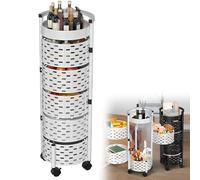HENGMEI Estantería de almacenamiento giratoria con ruedas, estantería de cocina multicapa, carrito de frutas, verduras, carrito de almacenamiento para cocina, baño, salón (blanco, 5 niveles, redondo)
