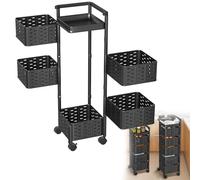 HENGMEI Estantería de almacenamiento giratoria con ruedas, estantería de cocina multicapa, carrito de frutas, verduras, carrito de almacenamiento para cocina, baño, salón (negro, 5 niveles, cuadrado)