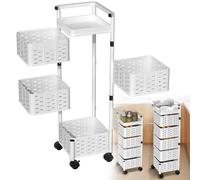 HENGMEI Estantería de almacenamiento giratoria con ruedas, estantería de cocina multicapa, carrito de frutas, verduras, carrito de almacenamiento para cocina, baño, salón (blanco, 5 niveles, cuadrado)