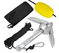 HENGMEI Juego de anclajes plegables de metal - Anclaje plegable de 0,7 kg con 10 m de cuerda de anclaje, bolsa de boya, fuerte agarre para barco, bote inflable, SUP, kayak canoa en arena, barro y roca