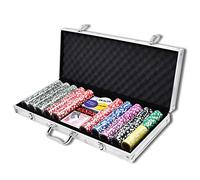 HENGMEI Juego de póquer con 500 fichas láser, maletín de póquer, juego completo de accesorios, incluye 2 barajas de póquer, 5 dados, 3 chapas de dealer, maleta, fichas (plata)