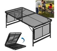 HENGMEI Mesa de camping plegable, 120 × 60 cm, mesa auxiliar de camping, mesa auxiliar de metal, mesa de jardín, altura ajustable, mesa de camping al aire libre, mesa plegable