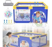 HENGMEI Parque infantil de 127 x 127 cm, plegable, centro de actividad de plástico, con 50 bolas de colores, red transpirable, parque de seguridad (animales pequeños)
