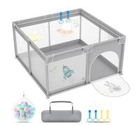 HENGMEI Parque infantil de 127 x 127 cm, plegable, centro de actividad de plástico, con 50 bolas de colores, red transpirable, zona de juegos de seguridad (astronautas)