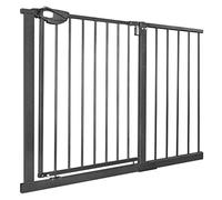 HENGMEI Rejilla de protección para escaleras, sin agujeros, 105-115 cm, cierre automático, puerta de metal para seguridad infantil, color negro