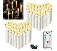 HENGMEI Velas LED, 50 unidades, sin llama, con función de temporizador, velas de Navidad parpadeantes con mando a distancia, para bodas, decoración de Navidad, fiestas de cumpleaños, color blanco