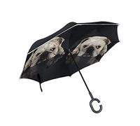 hengpai Twins White Pug Black Reverse Reverse Inside Out Paraguas Coches Unigue a prueba de viento UV doble capa para mujeres