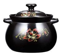 Hengqiyuan Potes De Cocina De Arcilla, Plato De Cazuela Redondo con Tapa, Ollas De Barro para Cocinar, Stockpot para Guisos, Sopa, Vapor,Negro,2.8L