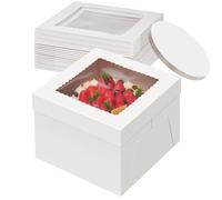 Hengrongshen 10 Pack Cajas para Tartas, 25,4 x 25,4 x 20,3cm Caja de Cartón Blanca Con Ventana y 10 Bandejas Redondas