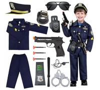 Hengrongshen Disfraz Policia Niño con Esposas Juguete Niños, Funda de Pistola, Silbato, Placa y Otros Accesorios de Juguete, Policia Disfraz Lujo para Halloween de Cosplay (6-8 años)