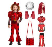 Hengrongshen Disfraz rojo de Des-cendants, disfraz para niños con chaqueta, top, pantalones, peluca roja, guantes rojos, bolsa de amor para carnaval, disfraz de Halloween para niña (130)