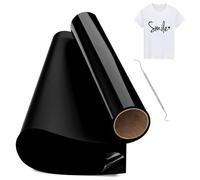 Hengrongshen Rollo Vinilo Textil Termoadhesivo Negro, 30,5 CM x 150 CM Con Gancho para Cri-Cut & Silhouette DIY T-shirt