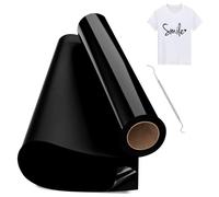 Hengrongshen Rollo Vinilo Textil Termoadhesivo Negro, 30,5 CM x 600 CM Con Gancho para Cri-Cut & Silhouette DIY T-shirt