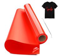 Hengrongshen Rollo Vinilo Textil Termoadhesivo Rojo, 30,5 CM x 600 CM Vinilo Termoadhesivo Textil con Gancho, Vinilo Iron Textil para Cri-Cut & Silhouette DIY T-shirt (Rojo)