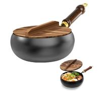 Hengrongshen Sartén de hierro japonesa con tapa de madera, 24cm Antiadherente natural y sin revestimiento químico Sartén de hierro forjado para cocinas de inducción, eléctricas y de gas