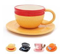 Hengrongshen Taza One Piece, Anime Luffy One Piece Tazas de Cafe, Cerámica One Piece Taza Anime con Platillos, Tazas Originales para Regalar, Regalo Navidad, Aniversario (Luffy)