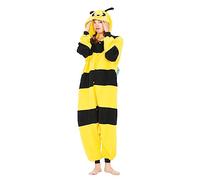 HENGRUI Hombre Mujer Pijama Onesie Adultos Cosplay Animal Disfraces Halloween Carnaval Ropa de Dormir con Capucha Kigurumi, Abeja Amarilla, M(156-167CM)