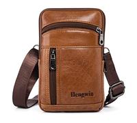 hengwin Bolsa de Cinturón para Hombre, Funda de Cinturón para Teléfono Móvil, Bolsa de Cuero Genuino con Correa para el Hombro, Pequeña Bolsa de Trabajo Crossbody, Bolso de Viaje para Smartphone