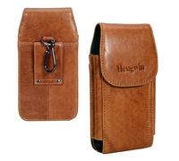 Hengwin Cinturón de piel auténtica para hombre, funda para iPhone 16 Pro Max, 16 Plus, 15 14 13 12 11 Pro Max, pequeña bolsa para cinturón de viaje, bolso de mano, color marrón