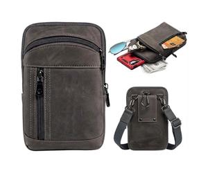 Hengwin Funda de Piel auténtica con Clip de mosquetón con Cierre de Cremallera para iPhone 16 15 14 13 Pro MAX, 15 14 Plus 12 11 XR SE Samsung S24 S23 Ultra, Bandolera de Viaje