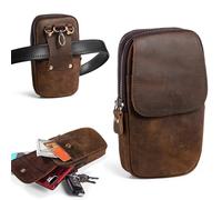 Hengwin Funda de Piel auténtica para cinturón de Hombre, Funda Tipo Cartera con Clip para cinturón para iPhone 16/15/14/13 Pro MAX, Samsung Galaxy S25 Plus S24 Ultra, Bolsa de Viaje para teléfono