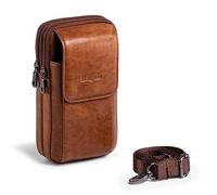 Hengwin Funda de Piel auténtica para Hombre, Funda Tipo Cartera con Clip para cinturón para iPhone 16, 15, 14, 13, 12 Pro MAX, Samsung Galaxy A54 S23+, Bolsa Cruzada de Viaje para teléfono Celular