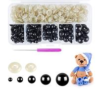 Hengxinc 220 Piezas Ojos de Seguridad para amigurumi Schwartz Ojos Manualidades Ojos 5-12 mm Ojos amigurumi Plásticos Ojos de Seguridad Arandelas de cinturón de plástico para enganchar muñecas