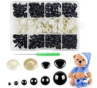 Hengxinc 340 Piezas Ojos de Seguridad para amigurumi Schwartz Ojos Manualidades Ojos 5-14 mm Ojos amigurumi Plásticos Ojos de Seguridad Arandelas de cinturón de plástico para enganchar muñecas