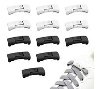Hengxinchen 12 cierres de cordones con hebillas de metal, cierre rápido para adultos, color blanco/negro, sistema de cierre de zapatos para zapatillas deportivas y zapatos casuales