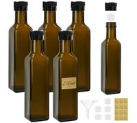 Hengxinchen 6 Pieza 250ml Botella de Aceite, Kit de Botella Dispensadora Aceite y Vinagre de,Btella Cristal Aceitunero, con Embudo,Etiqueta, Botella Aceite de Oliva para Cocina y Barbacoa