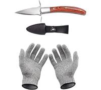 HENGYUE Juego de cuchillos para ostras y guantes anticortes, sacacorchos para ostras de acero inoxidable con guantes, clase de protección 5 (L), para conchas o quesos duros