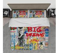 HengYun ART Funda nórdica Banksy Graffiti Dream Big Dream Juego de Fundas nórdicas con Cremallera Oculta Experiencia Hotel-Like Comfort Bedding Set para niños 120x200cm