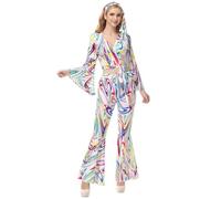 Hengzhifeng Disfraz Disco Mujer Carnaval Años 70 80 Hippie Traje Retro Fiesta (Medium, Blanco)