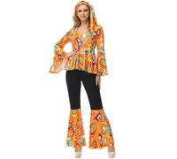 Hengzhifeng Disfraz Disco Para Mujer Años 70 80 Hippie Disfraces de Carnaval (Small, Naranja)