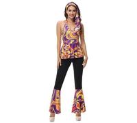 Hengzhifeng Disfraz Disco Para Mujer Años 70 80 Hippie Traje Retro Fiesta de Carnaval (Small, Amarillo Morado)