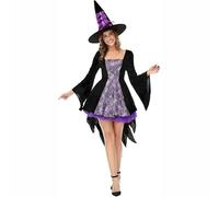 Hengzhifeng Vestido de Bruja Halloween Mujer Gotico Adulto Disfraz Carnaval Cosplay (Small, Morado)