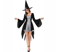 Hengzhifeng Vestido de Bruja Halloween Mujer Gotico Adulto Disfraz Carnaval Cosplay (X-Large, Plateado)