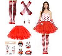 Henjunu Disfraz de Carnaval de Colonia para Mujer, con Faldas Tul Mujer, Calcetines Altos a Rayas Rojas y Blancas, Guantes, Disfraz Mimo MujerR, para Halloween, Carnaval y Fiesta de Máscaras