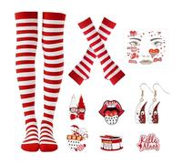 Henjunu Disfraz de Carnaval de Colonia para Mujer, con Pin de Carnaval, Calcetines Altos a Rayas Rojas y Blancas, Guantes, Disfraz Mimo Mujer, para Halloween, carnaval y Fiesta de Máscaras