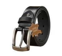 HENKi Cinturón de piel de vacuno para hombre, hecho a mano, para hombre, traje vaquero, 38 mm de ancho, longitud acortable, piel auténtica, color negro, Negro , 95